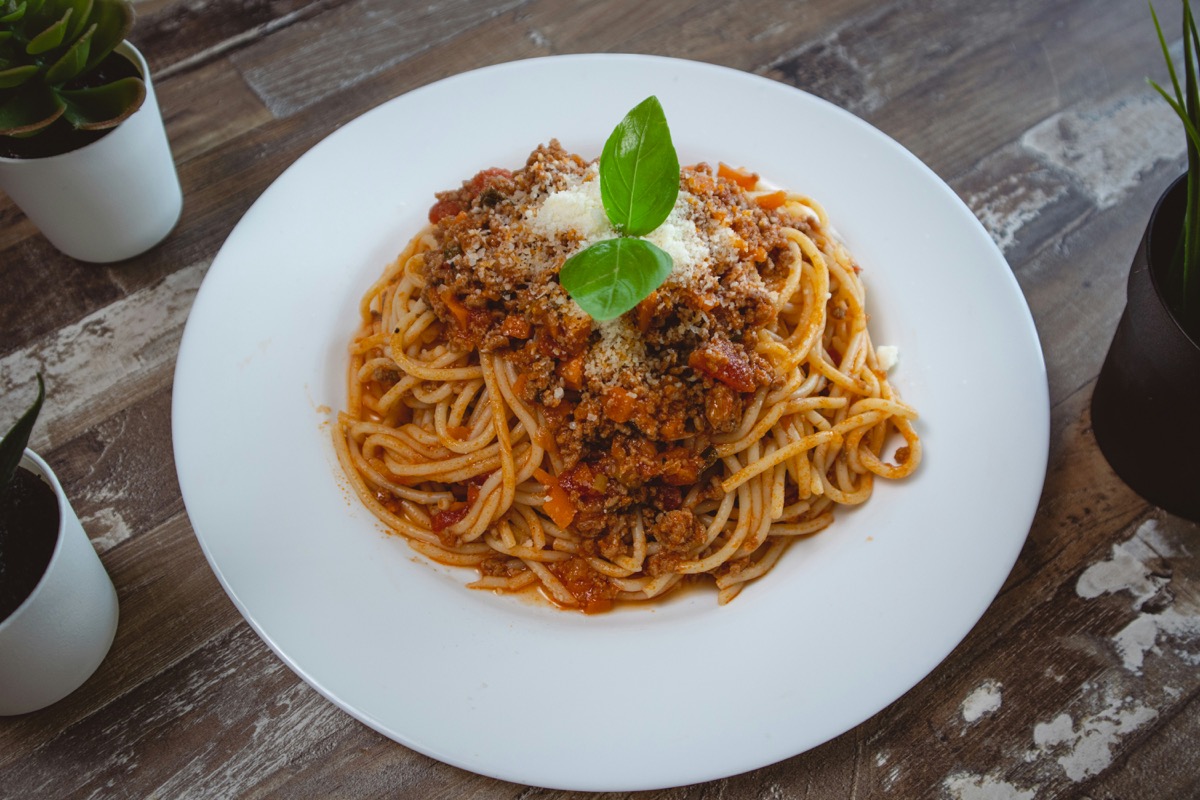 Bowl of pasta with meat sauce