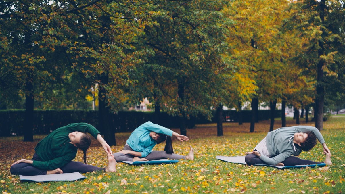 Yoga in the park during the Fall